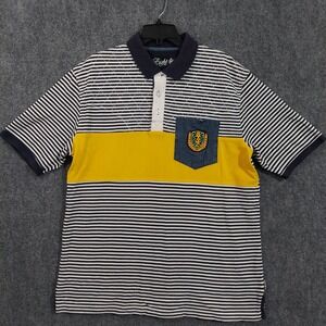 Vintage Eight‎ 732 Polo Shirt Mens XL Navy Striped Yellow Pocket Crest Rugby